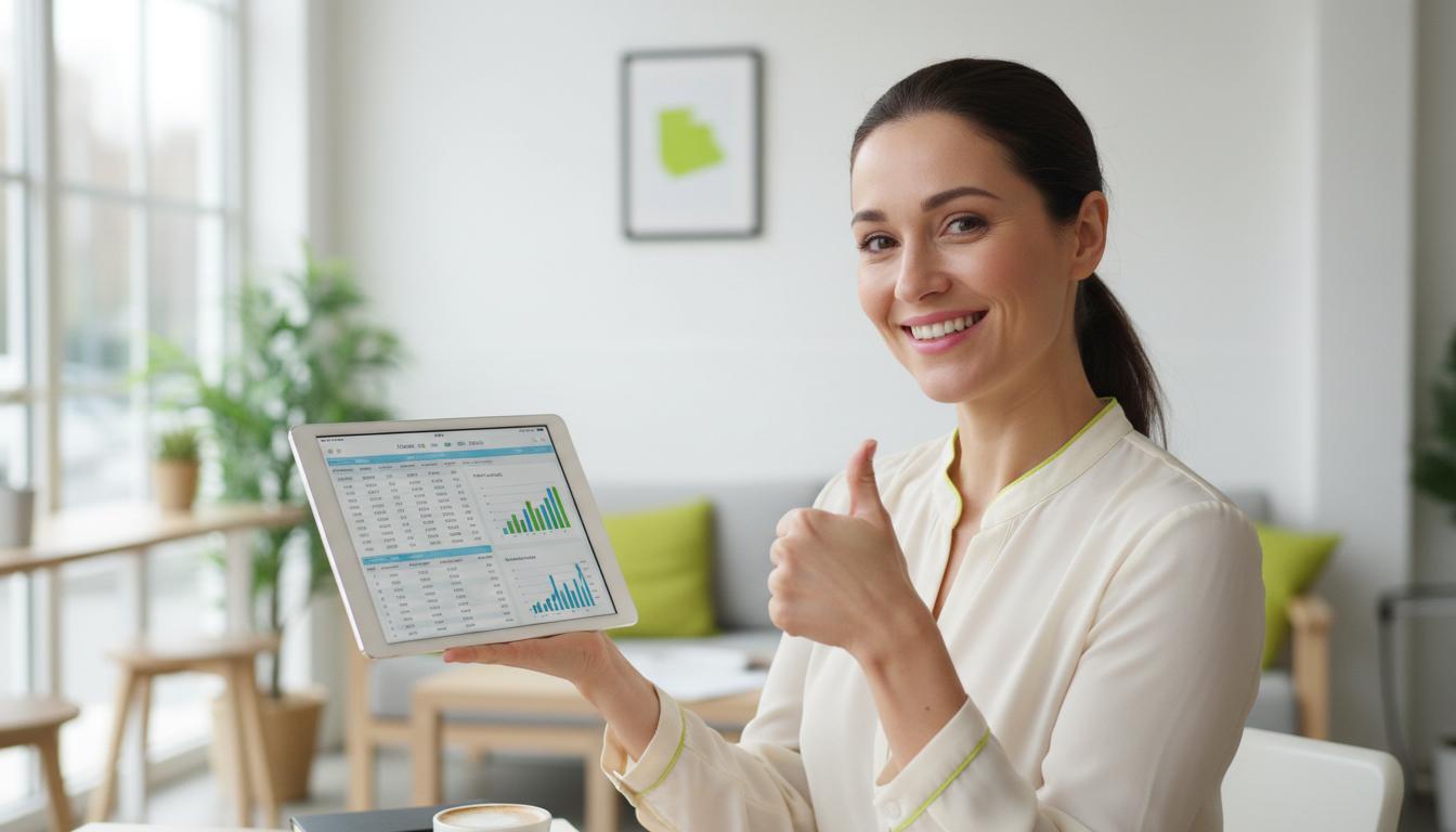 Happy business owner with clean financial reports